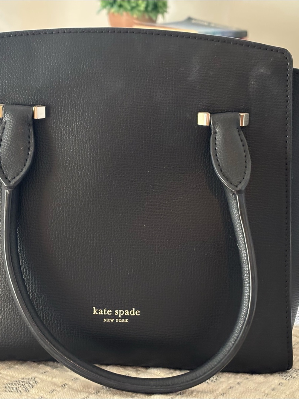 kate spade Black Leather Satchel with Gold Hardware